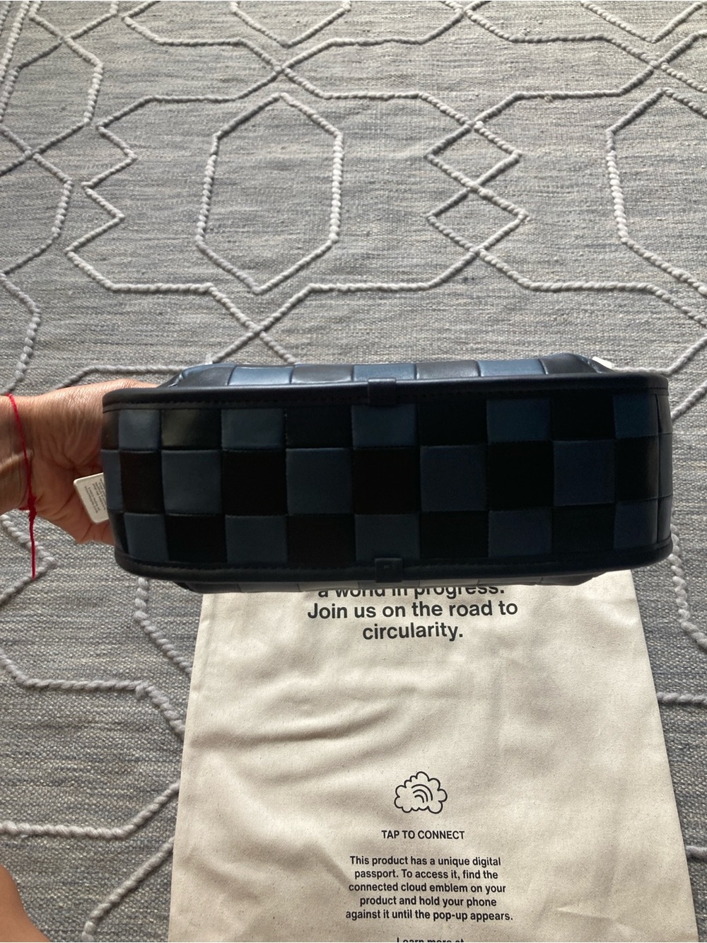 Last Chance!!! COACHTOPIA Woven Checker Hobo Shoulder Bag in Dark Blue & Black - Picture 6 of 15